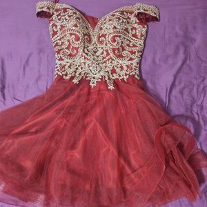 Bead-Appliqued Off Shoulder Dress